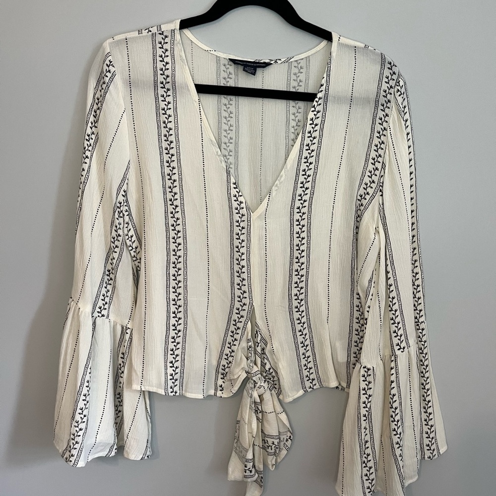 American Eagle - White Bell Sleeve Top - Small